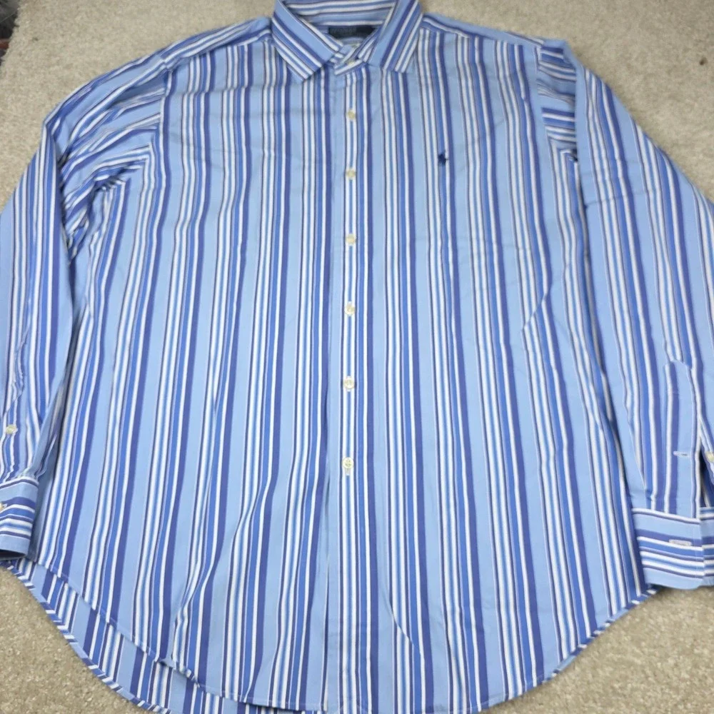 Polo Ralph Lauren Shirt Mens XL Blue Classic Striped Long Sleeve Button Up